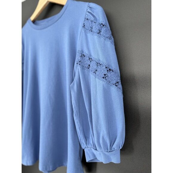 J.Crew Women's Floral Crochet Accent Puff Sleeve Blouse M Blue Officewear Church - Picture 3 of 8